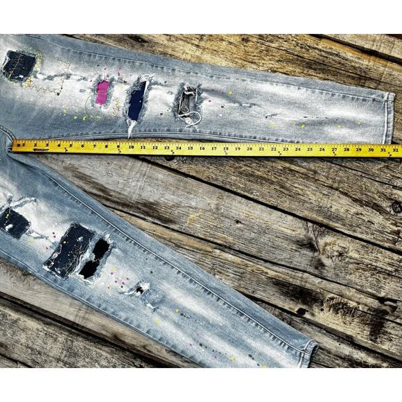 Kloud9 Distressed Patchwork & Paint Splattered Jeans Men's 34x32 Slim Straight - Picture 5 of 10